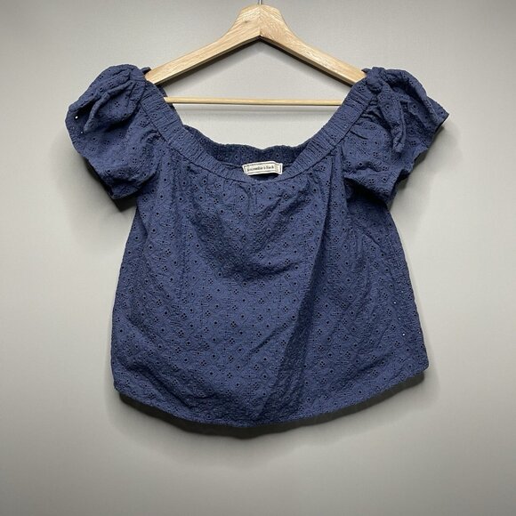 Abercrombie & Fitch Tops - Abercrombie & Fitch Off The Shoulder Blouse Top Womens L Blue Eyelet Boho Casual